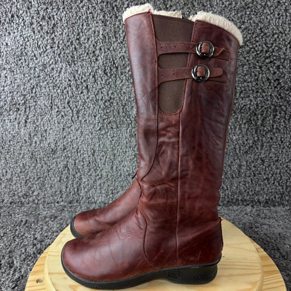 Keen Bern Orla Knee High Boot Women 6.5 Leather Brown Faux Fur Riding Zip Winter